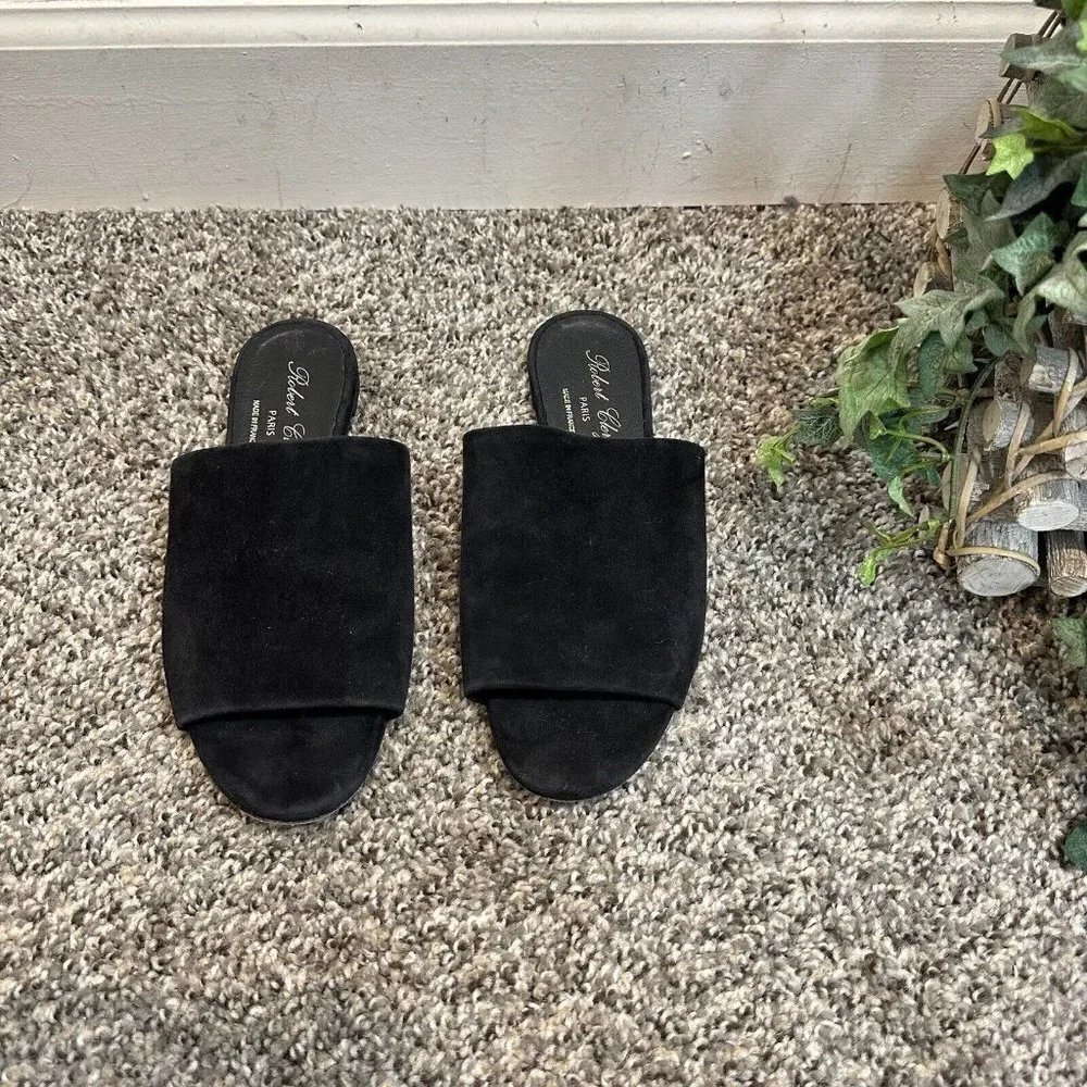 Robert Clergerie Slip On Slide Flat Sandals Shoes Black Suede Size 35.5 US 5
